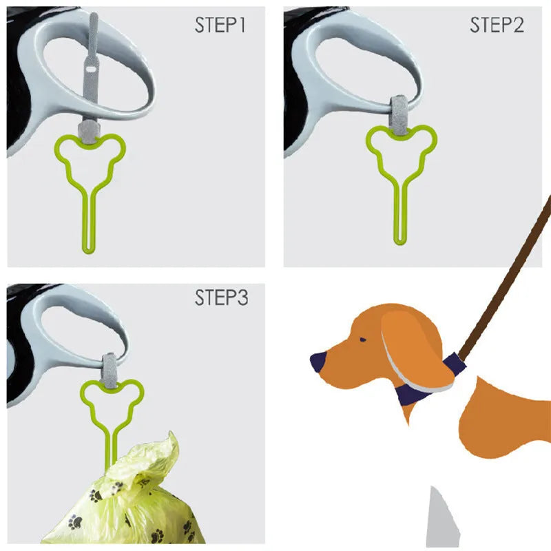 Dog poop bag holder with velcro clip attachment for leash mounting