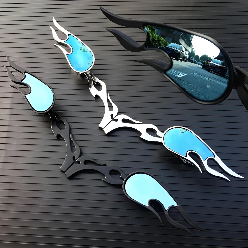 Universal blue convex rearview mirror pair with 16cm rod for large vehicles