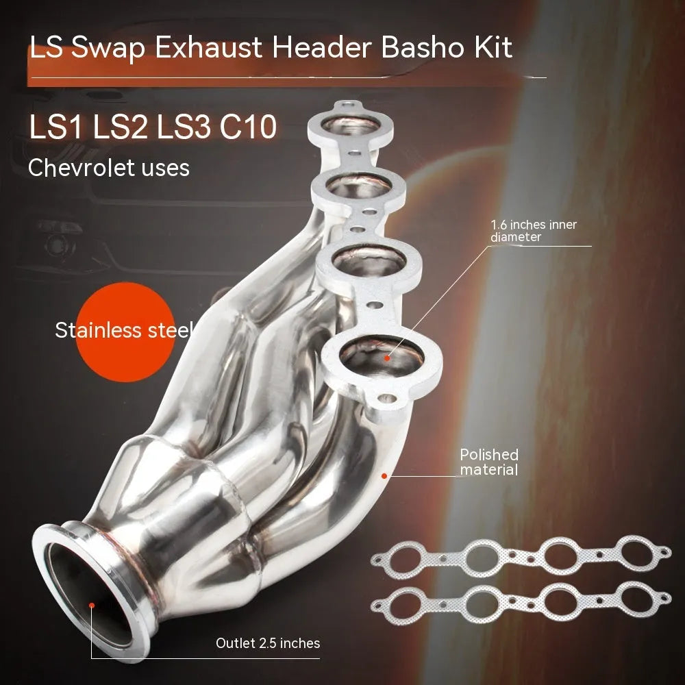 Silver 304 stainless steel modified exhaust manifold for Chevrolet LS1 LS2 LS3 LS6 engines