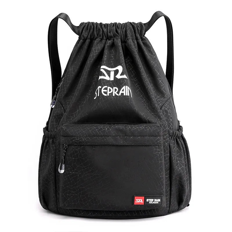 Solid colour drawstring backpack made of Oxford cloth with double shoulder straps.