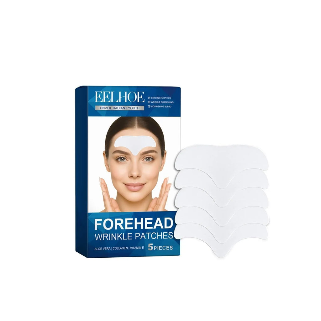 Pack of 5 forehead moisturising patches with vitamin E, hyaluronic acid and collagen ingredients