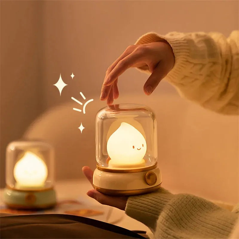 Retro oil lamp design USB rechargeable night light in green or yellow colour options