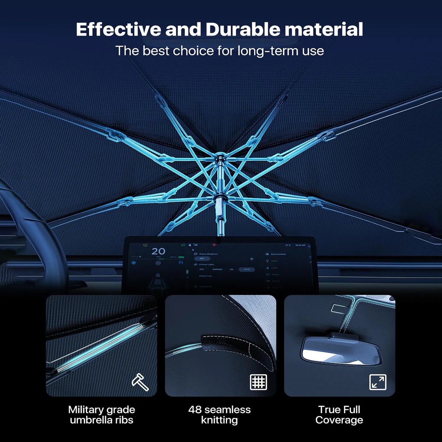 Silver medium windshield sun shade umbrella with spring structure edge for car interior protection