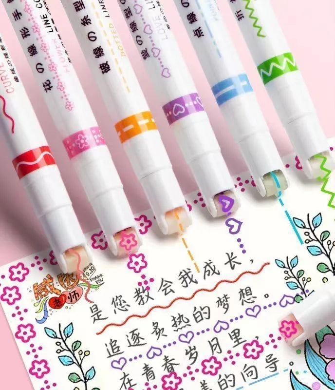 Plastic case containing a set of creative curve roller pens for outline drawing and journaling.