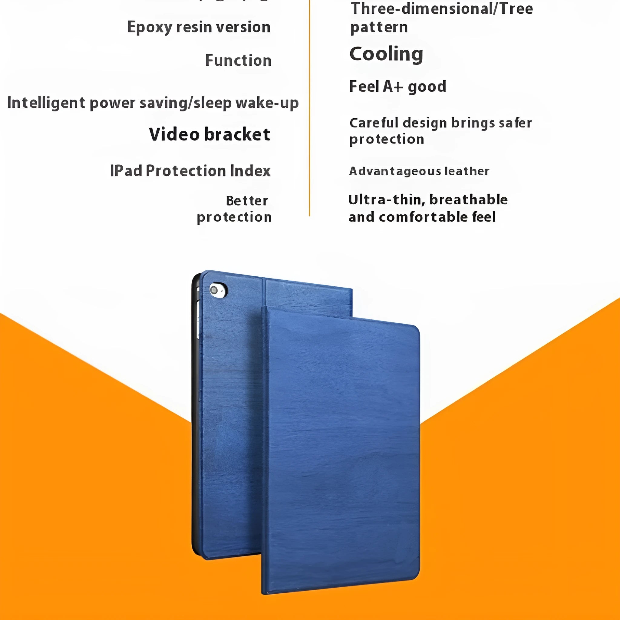 Sapphire blue imitation leather iPad protective cover with a folded-out sleep bracket.