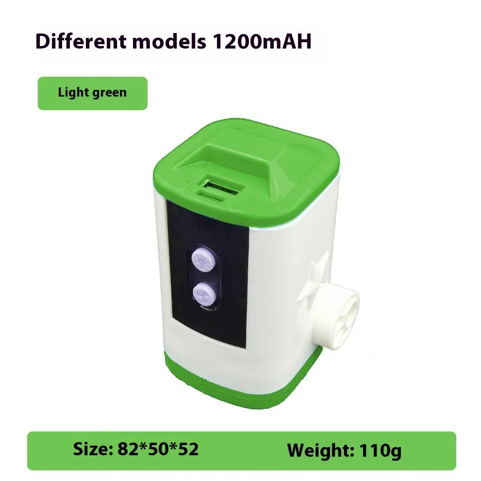 Camping floatation bed with integrated pump, lighting, and power bank functions showing colour options