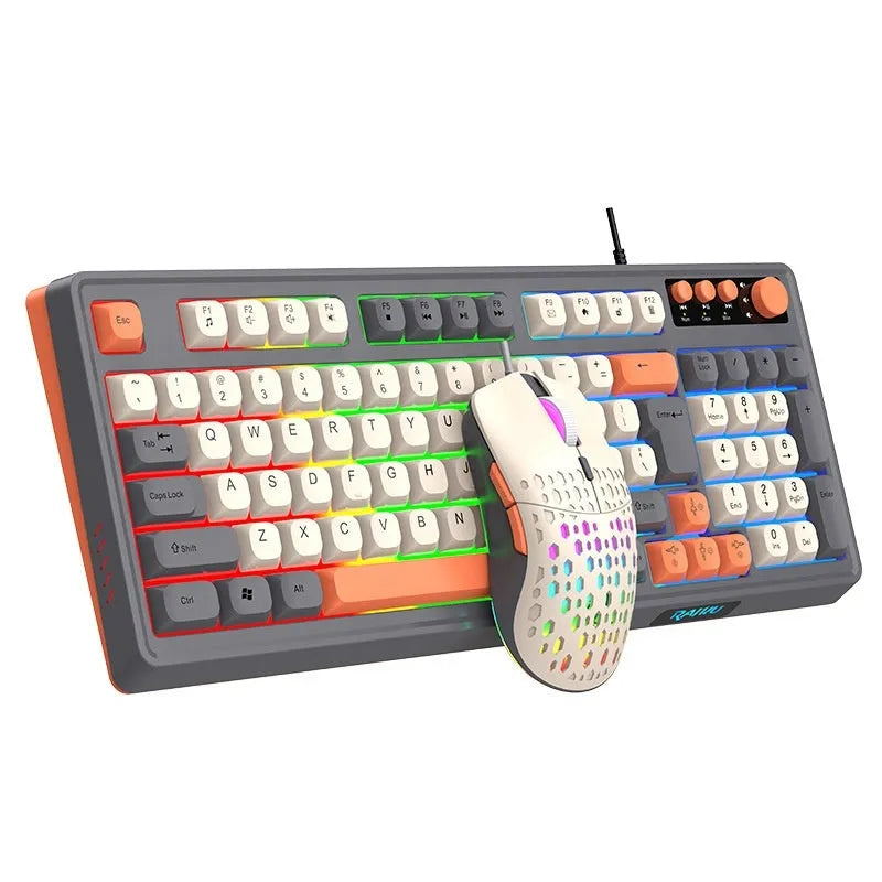E-sports mechanical feel keyboard and photoelectric mouse set in white gray colour combination