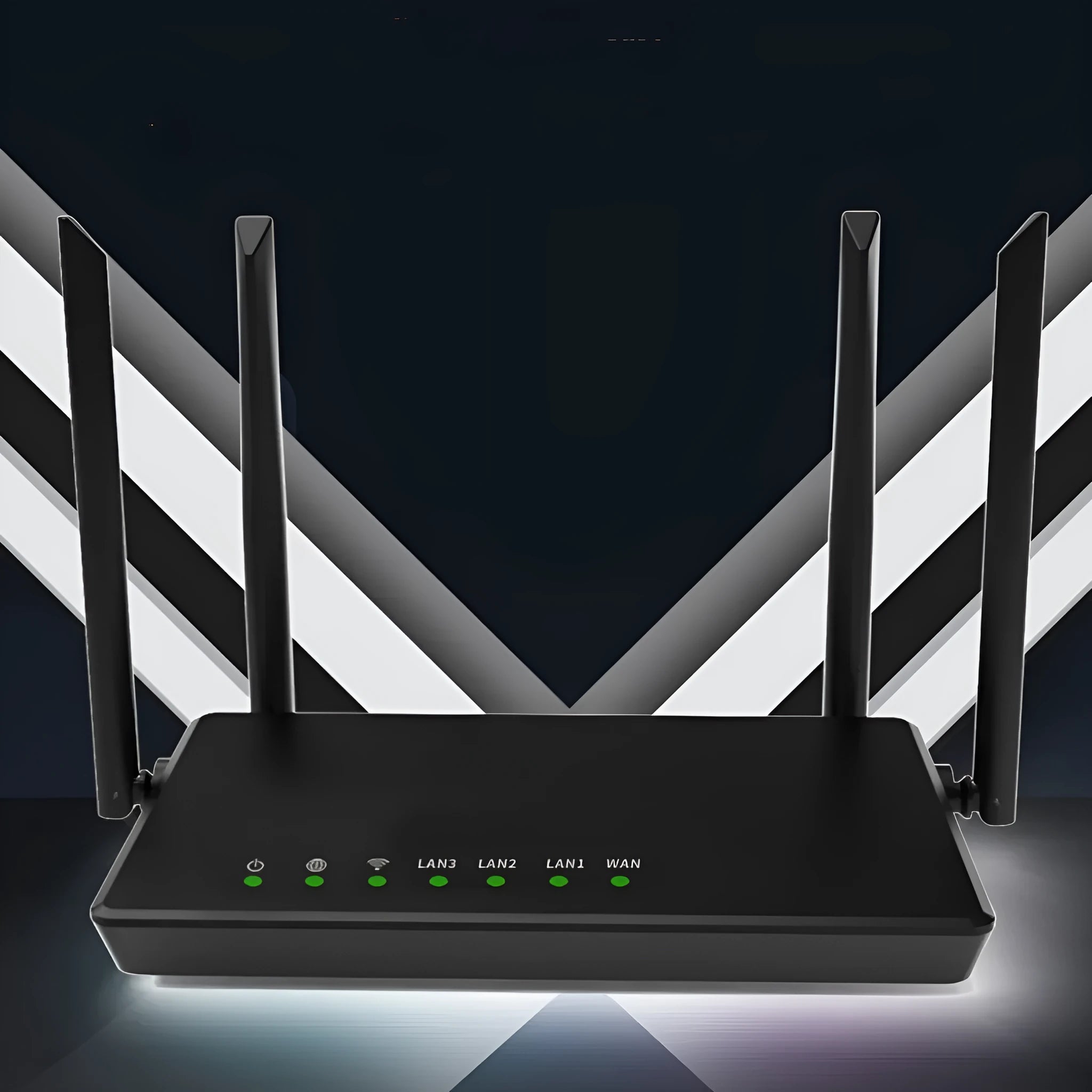 Portable 300m wifi router in black or white with 5 ports including 4 LAN connections