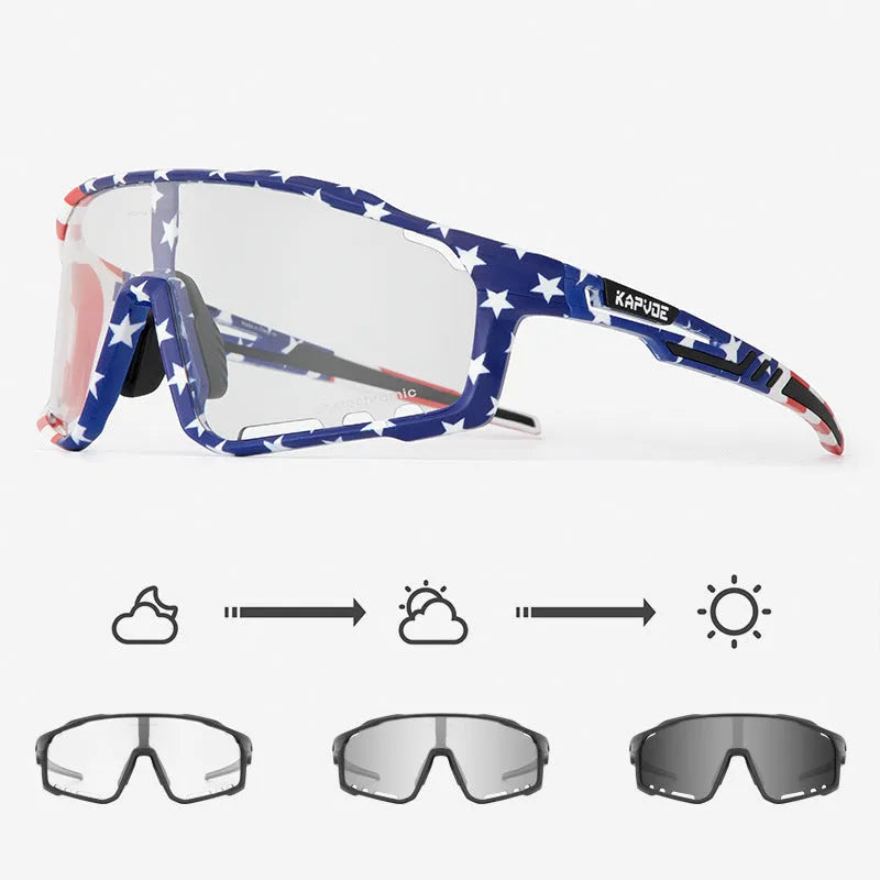 TR90 frame photochromic cycling sunglasses with semi-rimless design in multiple colour options