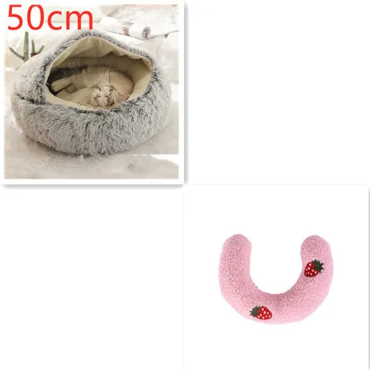 2 in 1 round plush pet bed with PP cotton filling for dogs and cats, available in brown, 65cm size