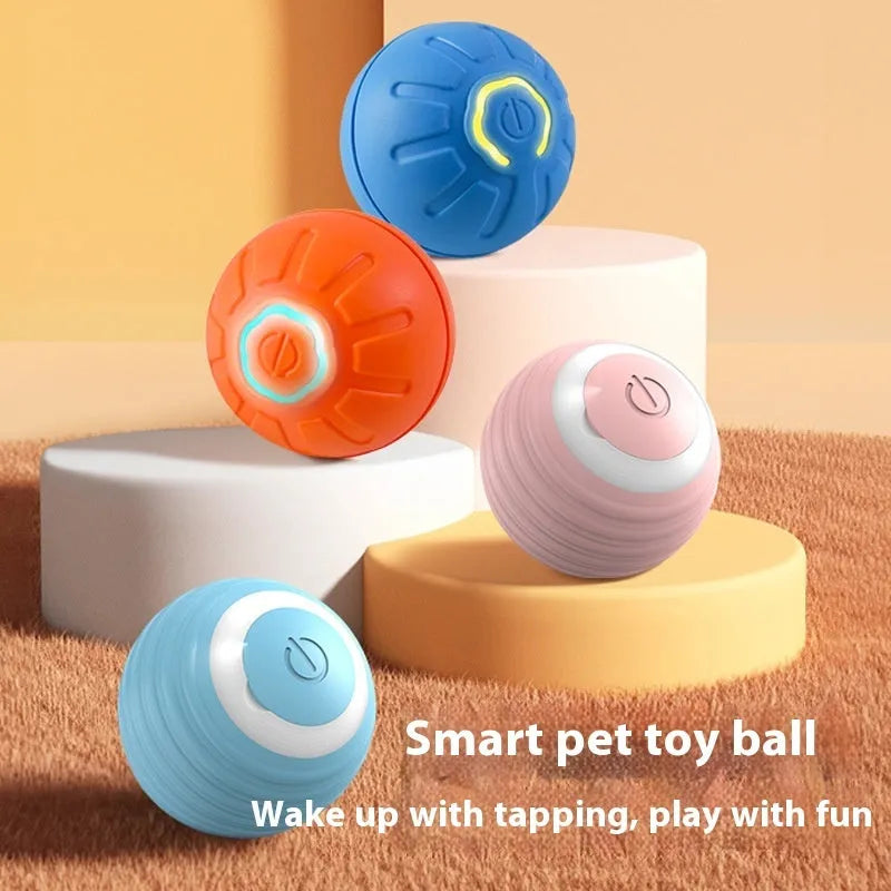 Smart interactive pet toy ball in blue, made from silicone and ABS, with USB charging port