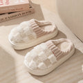Women's plaid plush slippers with non-slip PVC soles in coffee, green, grey, pink or white colours