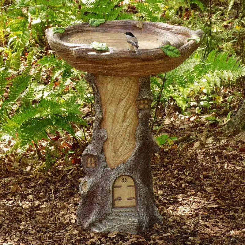Sunflower resin garden ornament with 22cm bird house, raccoon, puppy, owl, and rooster options