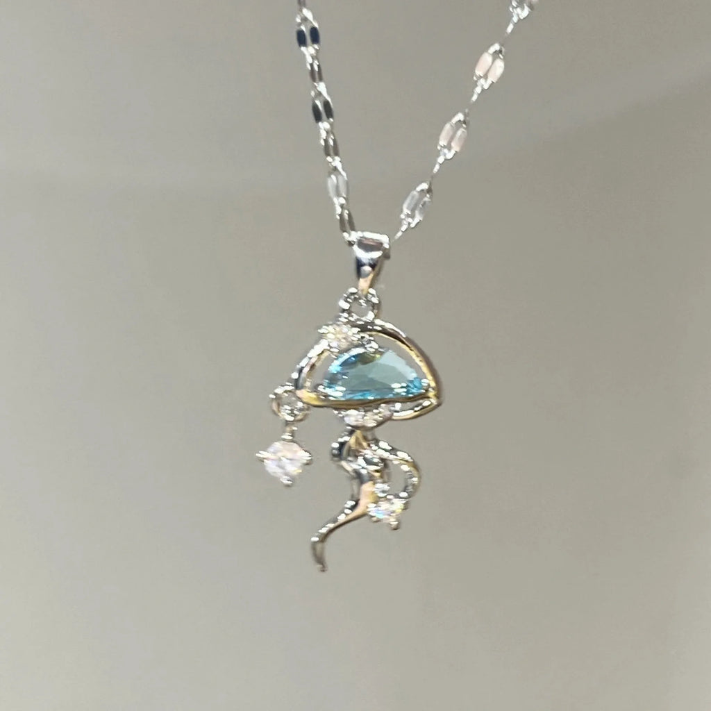 S925 sterling silver blue jellyfish necklace with adjustable chain