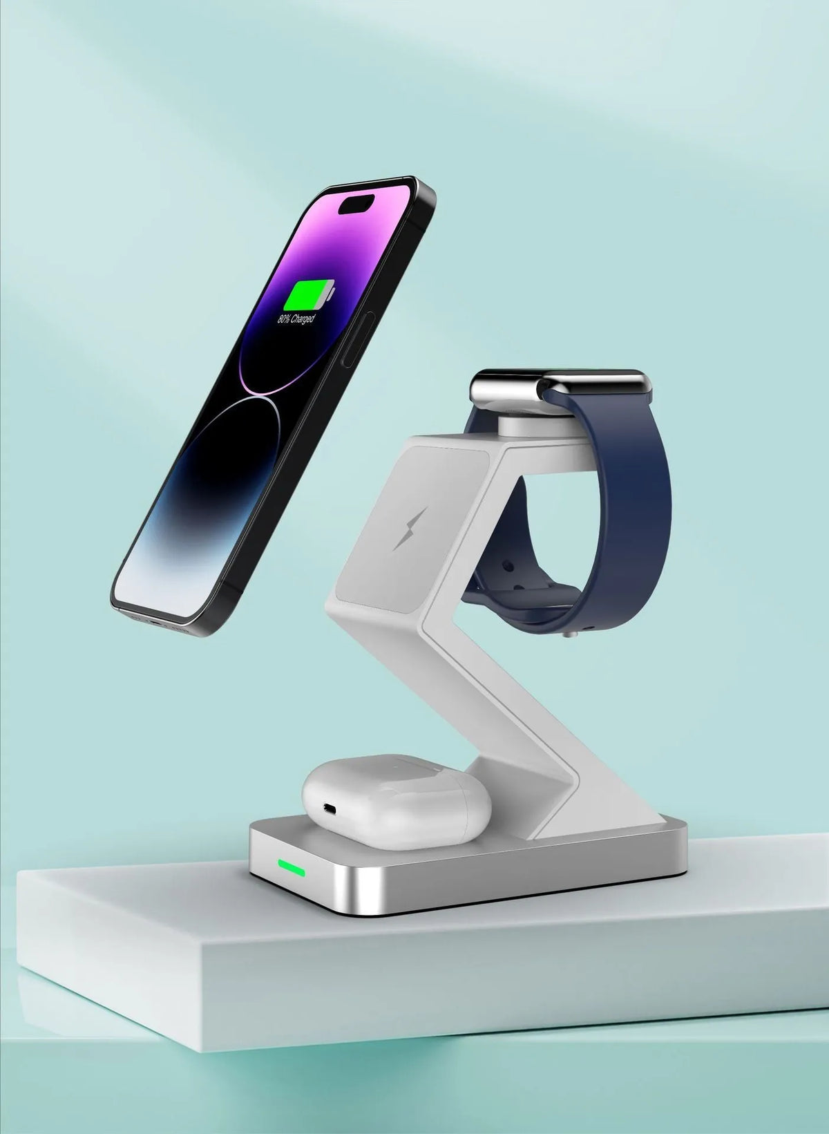 Three in one magnetic wireless charger phone holder with Type-C interface, shown in black or white, X3 suit model