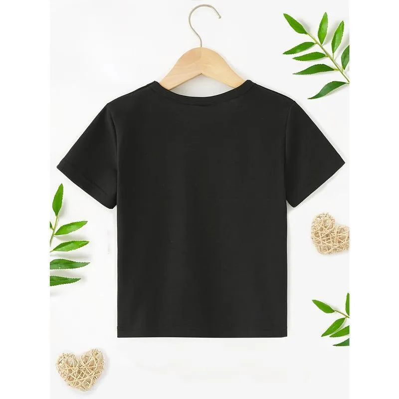 Black pure cotton short sleeve boys T-shirt from Dad Told Me I Could Print range on white background