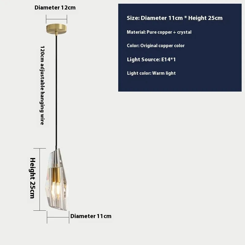 Nordic pure copper crystal mini chandelier 11cm diameter warm light for restaurant bedside decor