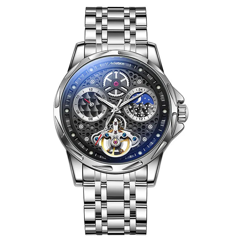 Men's automatic waterproof watch with luminous hands and 13mm steel case on wrist