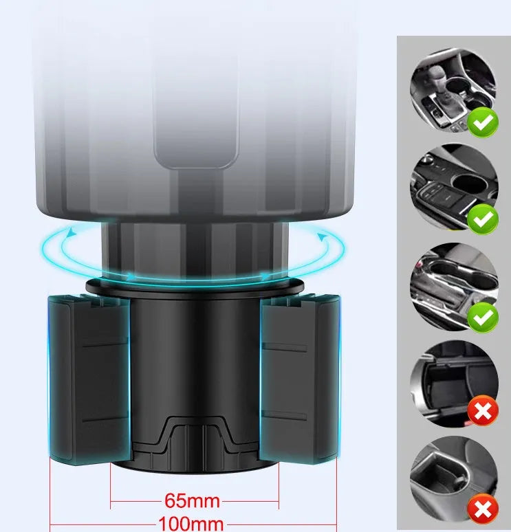 Matte black adjustable car cup holder expander for oversized bottles and cups