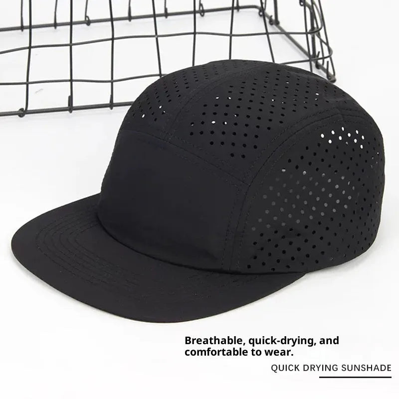 Beige style 1 polyester dome cap with hollow-out sun protection design for outdoor sports