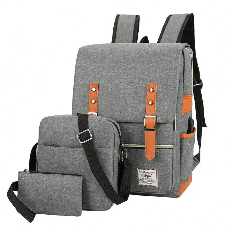 Three-piece waterproof Oxford cloth business backpack in black with curved shoulder strap