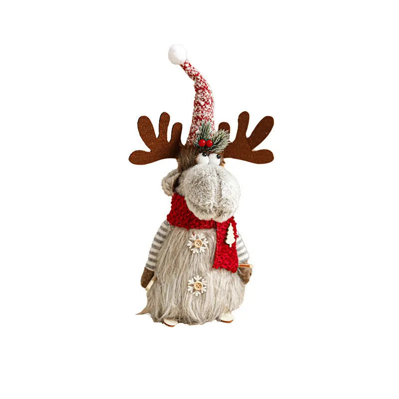 Cartoon plush elk decoration in gray colour with retractable design for Christmas home decor made from cloth