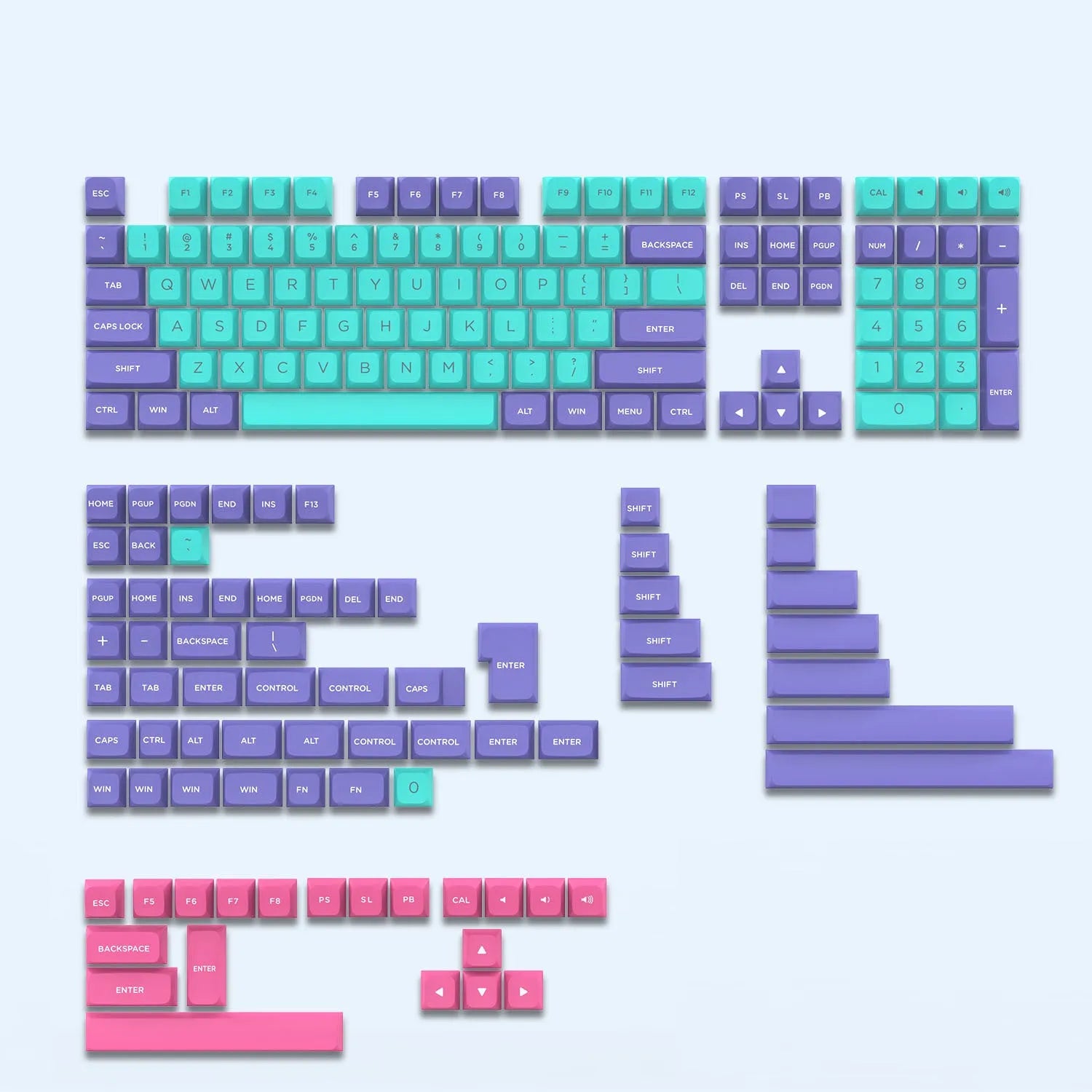 189-key PBT keycap set in Klein Blue, compatible with MX mechanical switches, featuring secondary forming legends