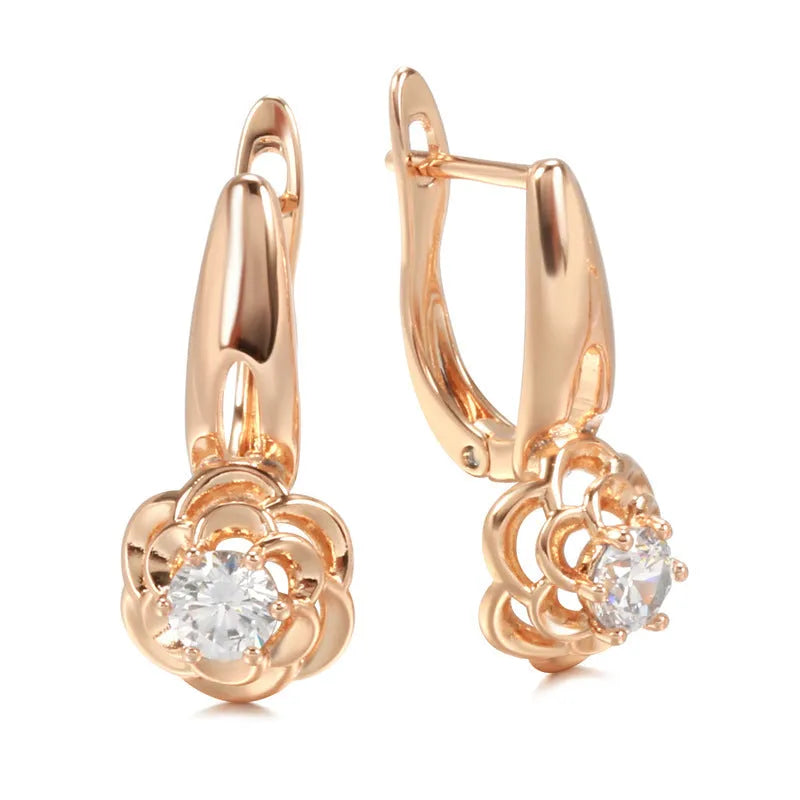 Pair of 585 rose gold flower-shaped stud earrings on copper base, H0513 colour, women's style