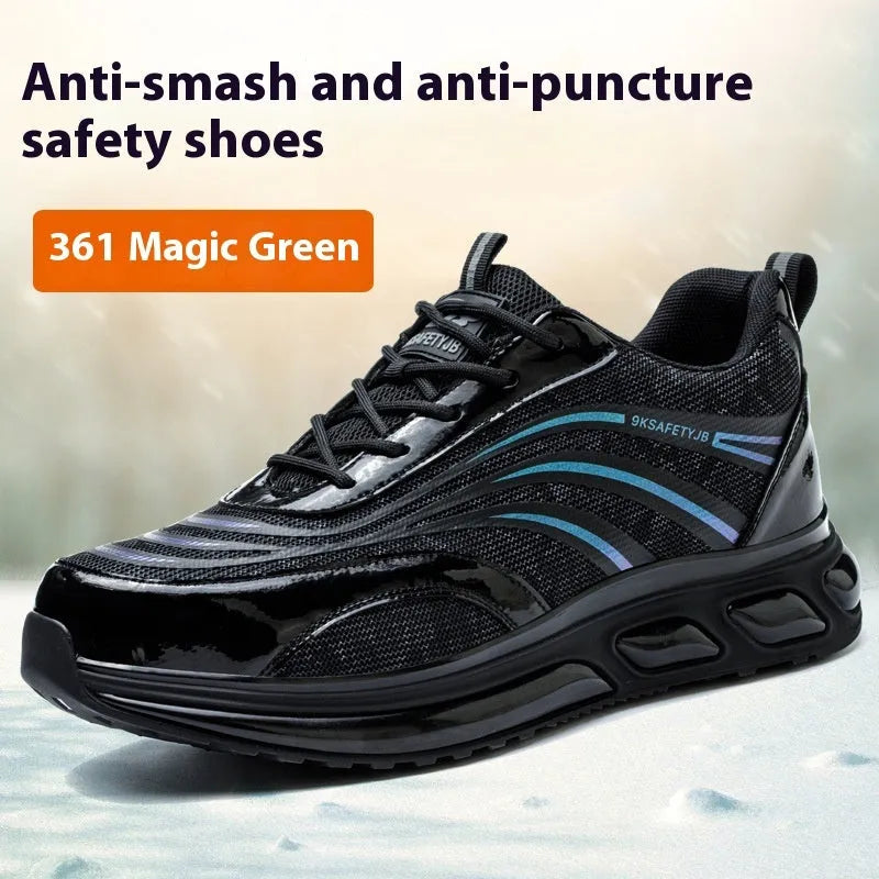 Orange leather labour protection shoes with anti-smashing features and rubber sole