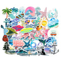 50 PVC beach series graffiti stickers with cartoon doodle designs on smooth surfaces