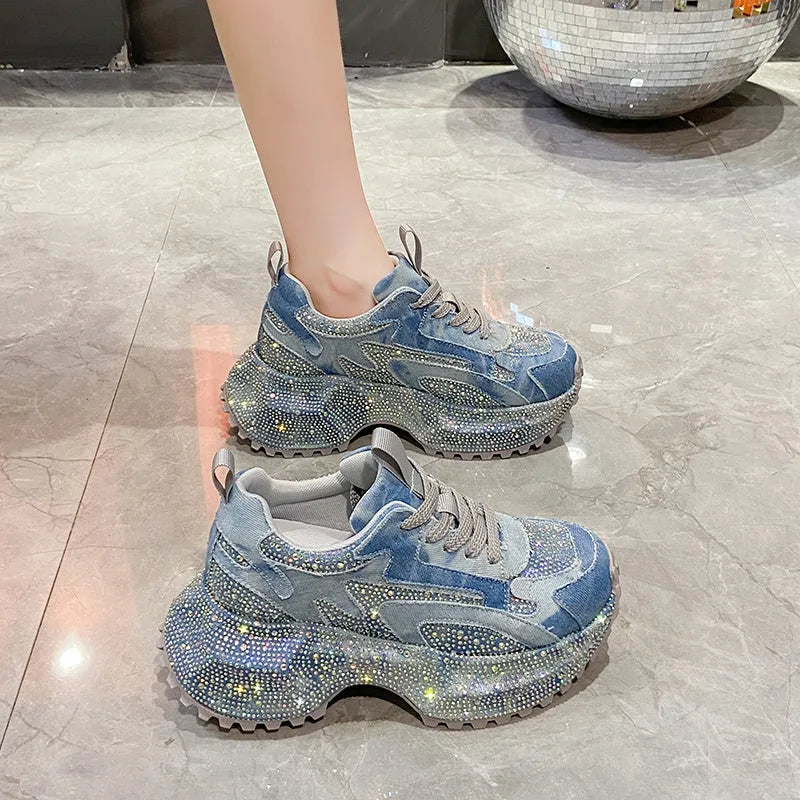 Glitter Diamond Purple Platform Sneakers women suede upper cushioned sole luxury casual running shoes