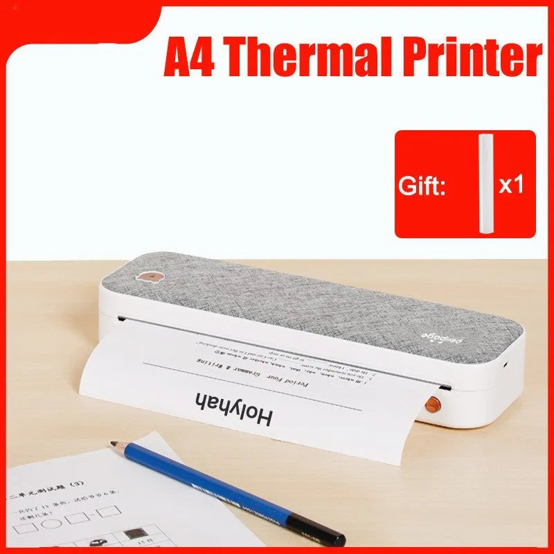 Mini A4 portable thermal printer in compact casing with USB port and paper feed slot