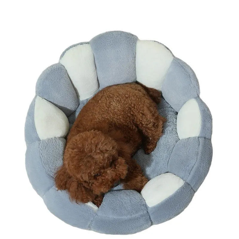 Greyish white rabbit fur pet shell nest for cats and dogs in three sizes