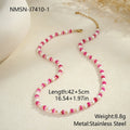 Sweet resin beaded necklace with geometric 18K stainless steel pendant, pink beads, and regular chain on light background