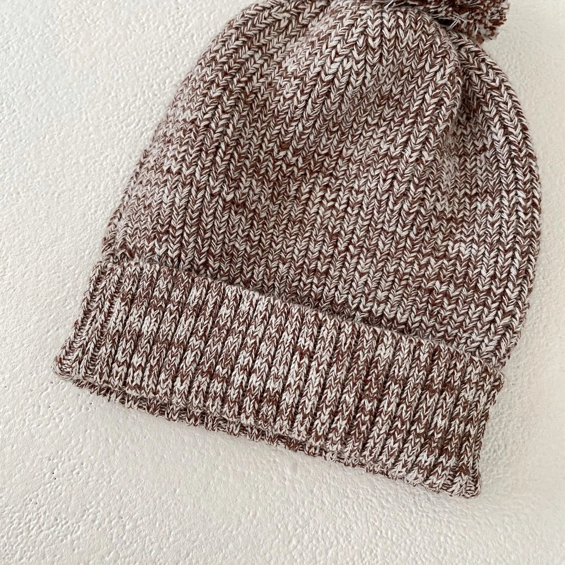 Dark brown baby girl knitted pullover set with matching shorts and fur-ball hat