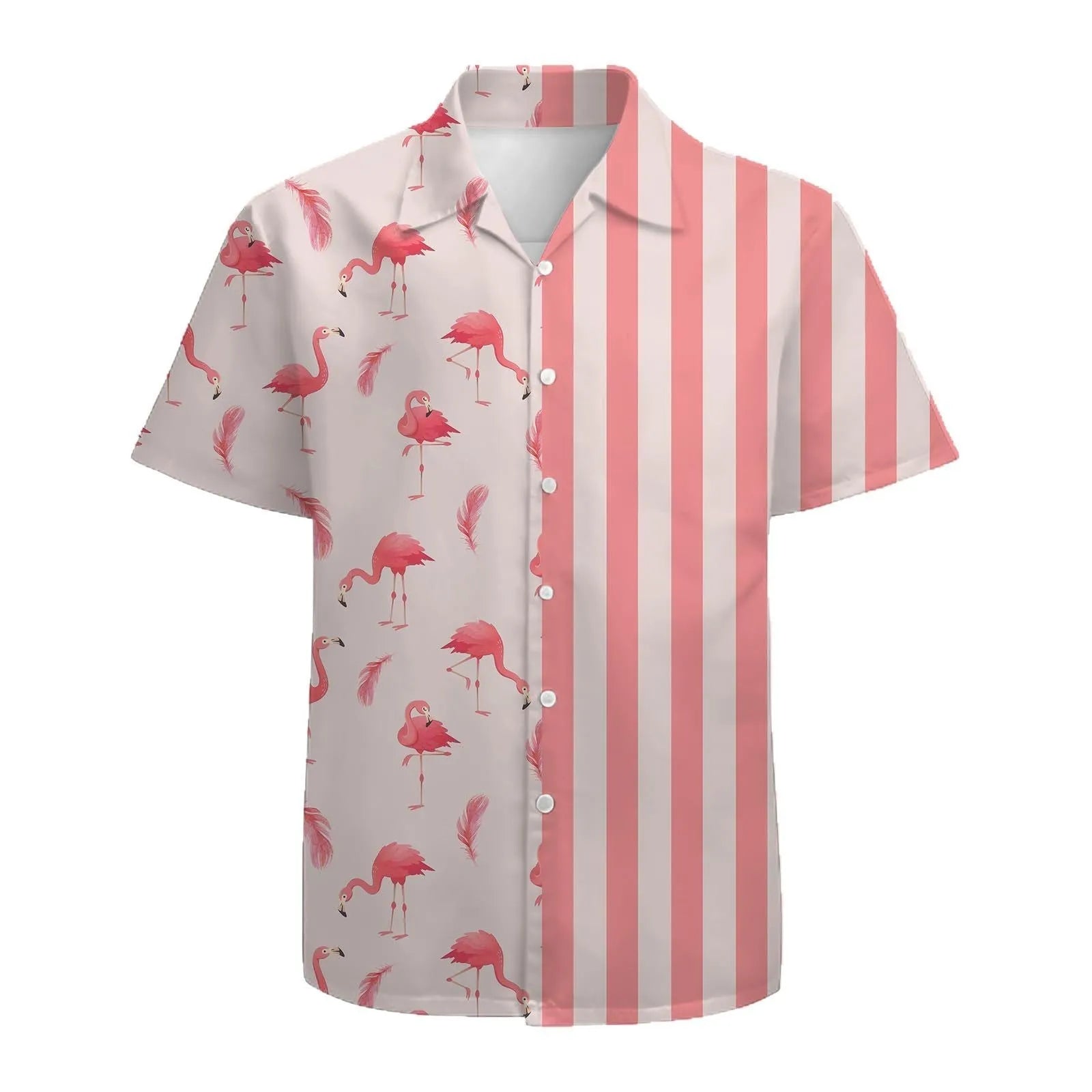 Men's loose fit striped summer shirt with stand collar in cardigan style