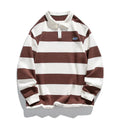 Hong Kong style striped pearl cotton polo shirt with lapel sweater design in loose fit