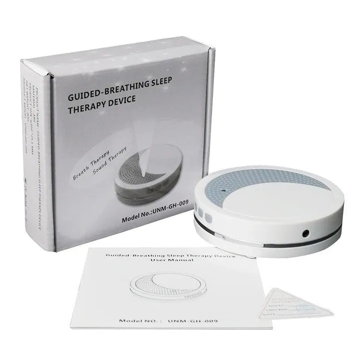 White ABS plastic sleep aid instrument with USB connector showing timer and music functions