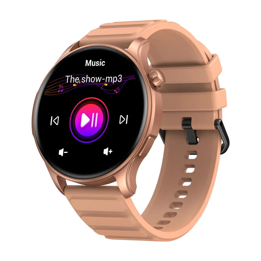 Btalk 3 Pro smart watch with AMOLED display showing health tracking data on blue-coloured case