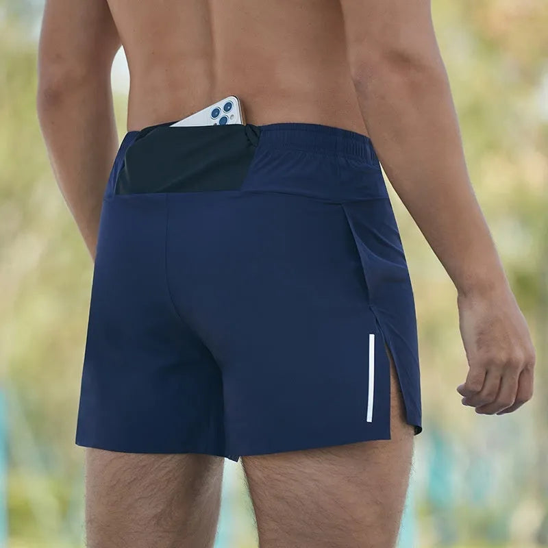 Men's loose fit high-waist off-road running shorts in red, shown front view