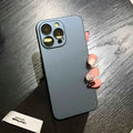 Ultra-thin frosted hard PC phone case in Haze Blue and Dark Gray for iPhone 11 to 15 Pro Max