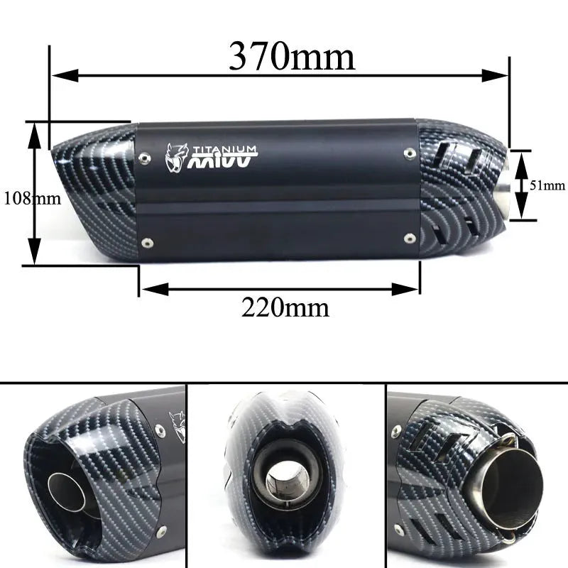 51mm stainless steel motorcycle exhaust pipe modification kit with small hexagonal connector and muffler