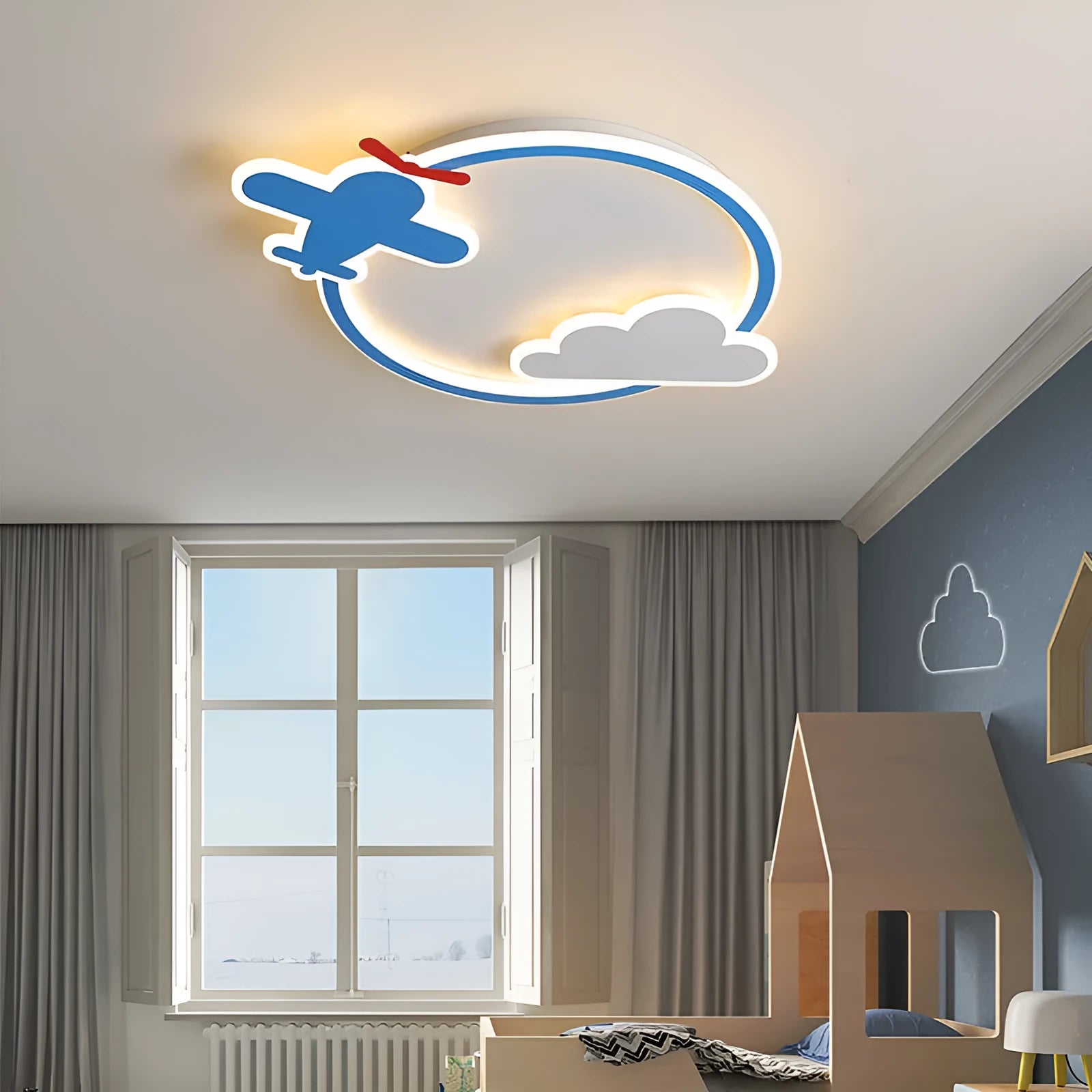 Cartoon model airplane deer iron acrylic LED ceiling lamp 50cm with stepless dimming