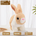 Plush electric rabbit toy with long hair, walking, moving mouth, shaking ears, colour match gray