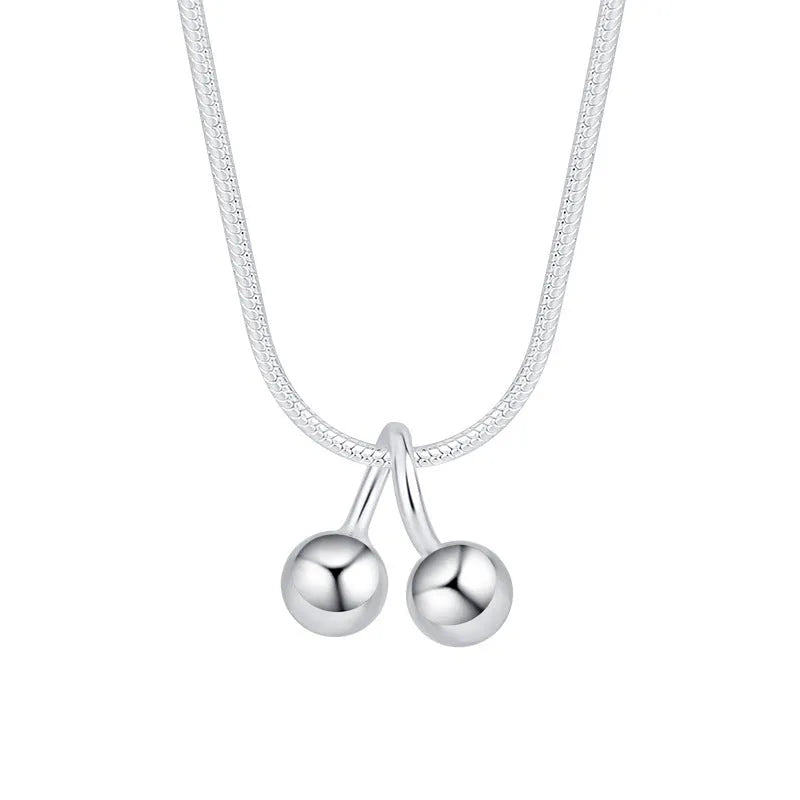925 silver cherry fruit pendant on a snake bone chain necklace, adjustable from 21 to 50 cm.