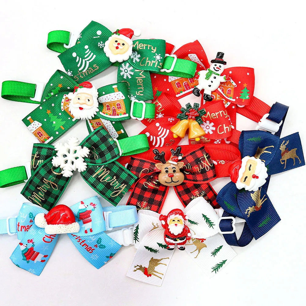 Christmas pet bow tie decoration in British style with red and green patterning