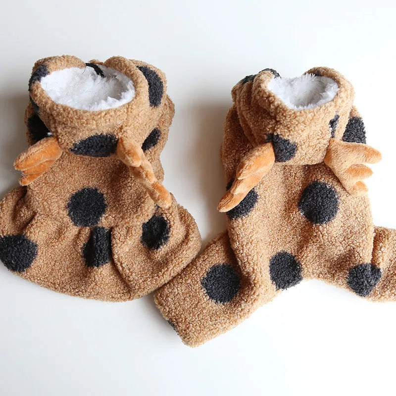 Polka dot elk couple pattern pet clothing in five sizes with four-leg and skirt-style designs