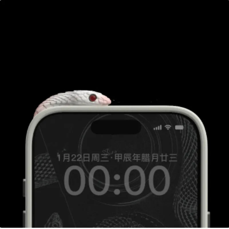Genuine leather iPhone protective case in black, showing Snake Year Limited Edition design on the back.