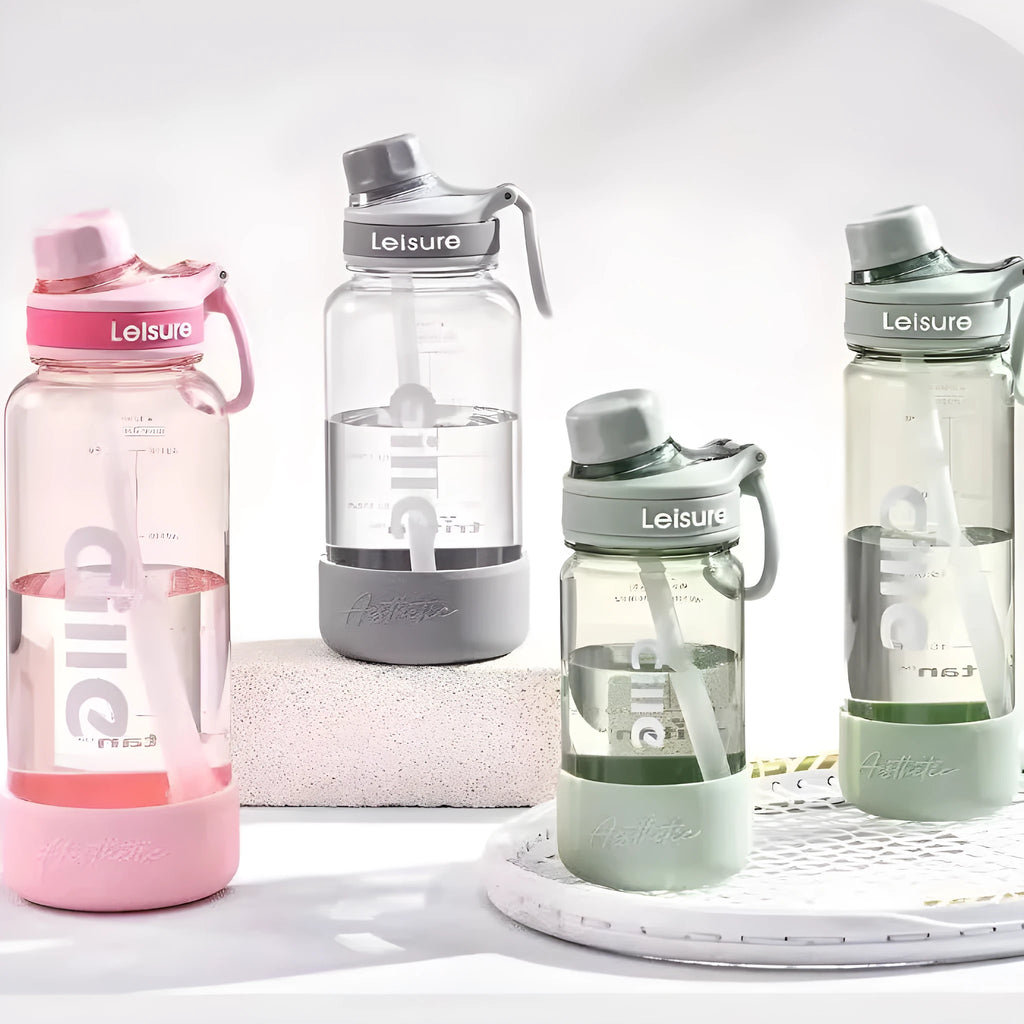 Grey green pink reusable plastic straw tumbler cup with heat-resistant construction and direct-drink design