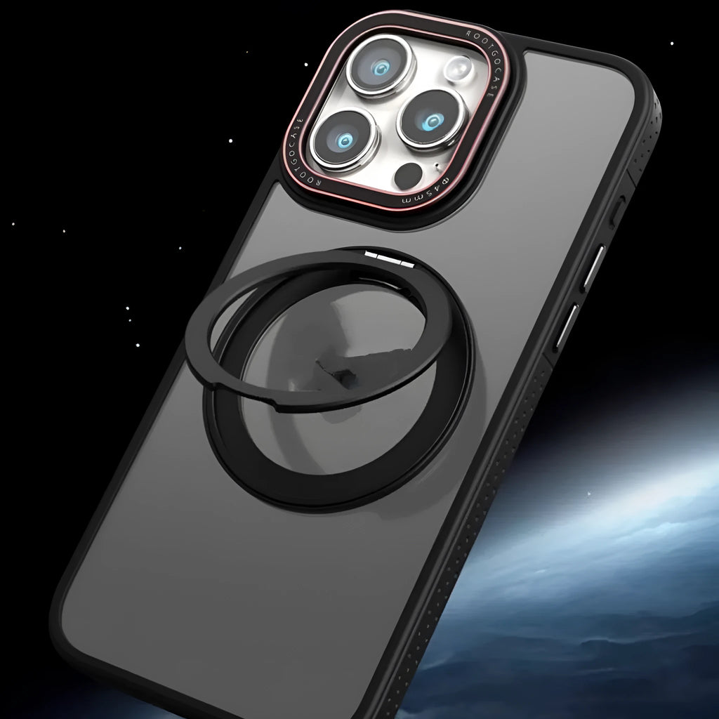 Rotary magnetic invisible bracket phone case for iPhone, silicone shockproof cover in black